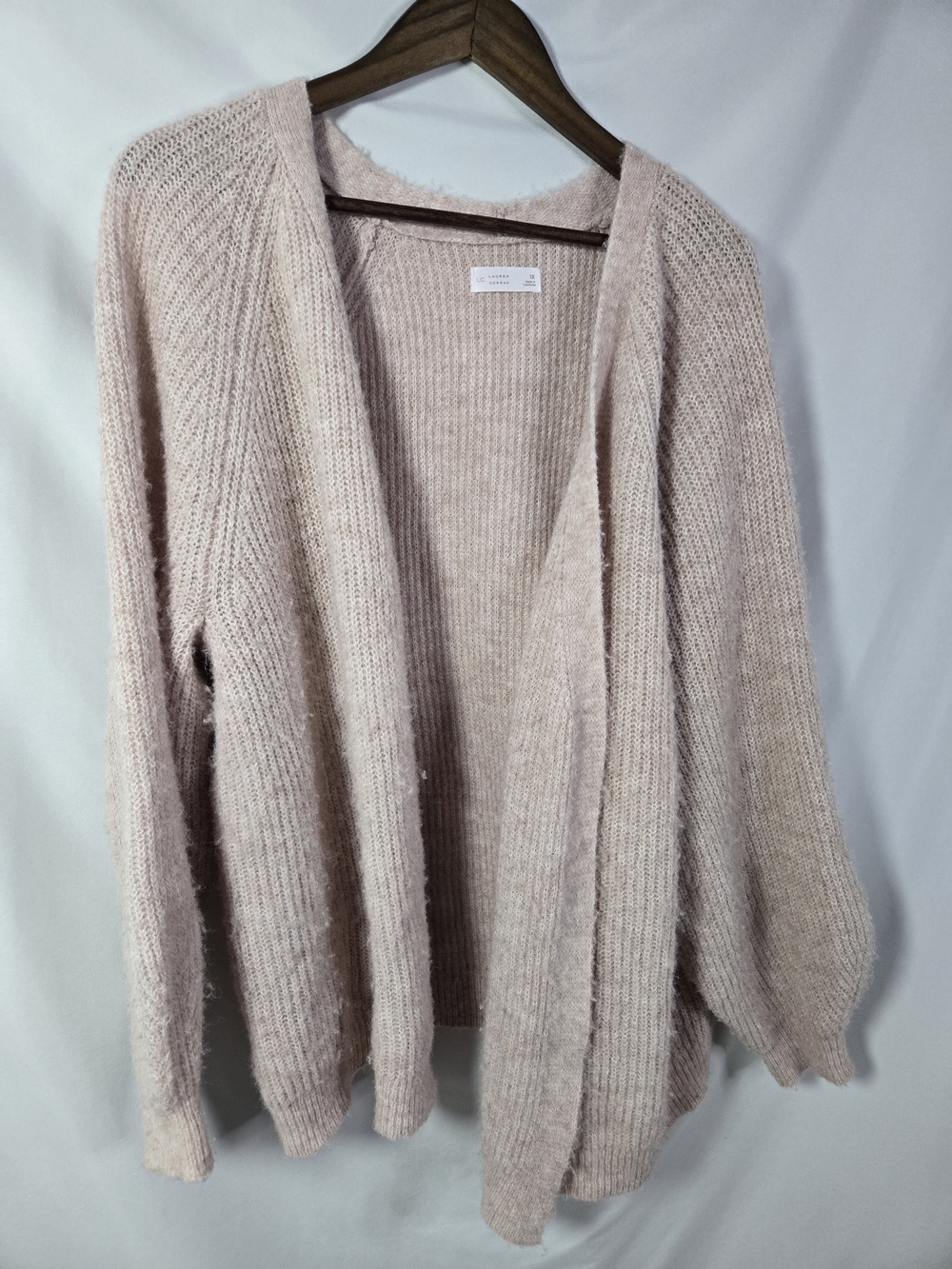 LC Lauren Conrad Blush Open‑Front Fuzzy Cardigan Sweater – Women’s XL